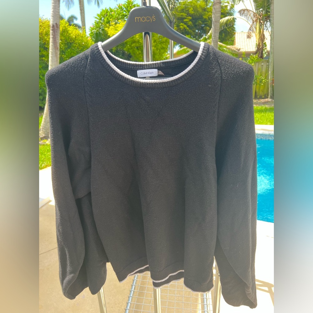 Calvin Klein Black CAPE Sweater with White Trim